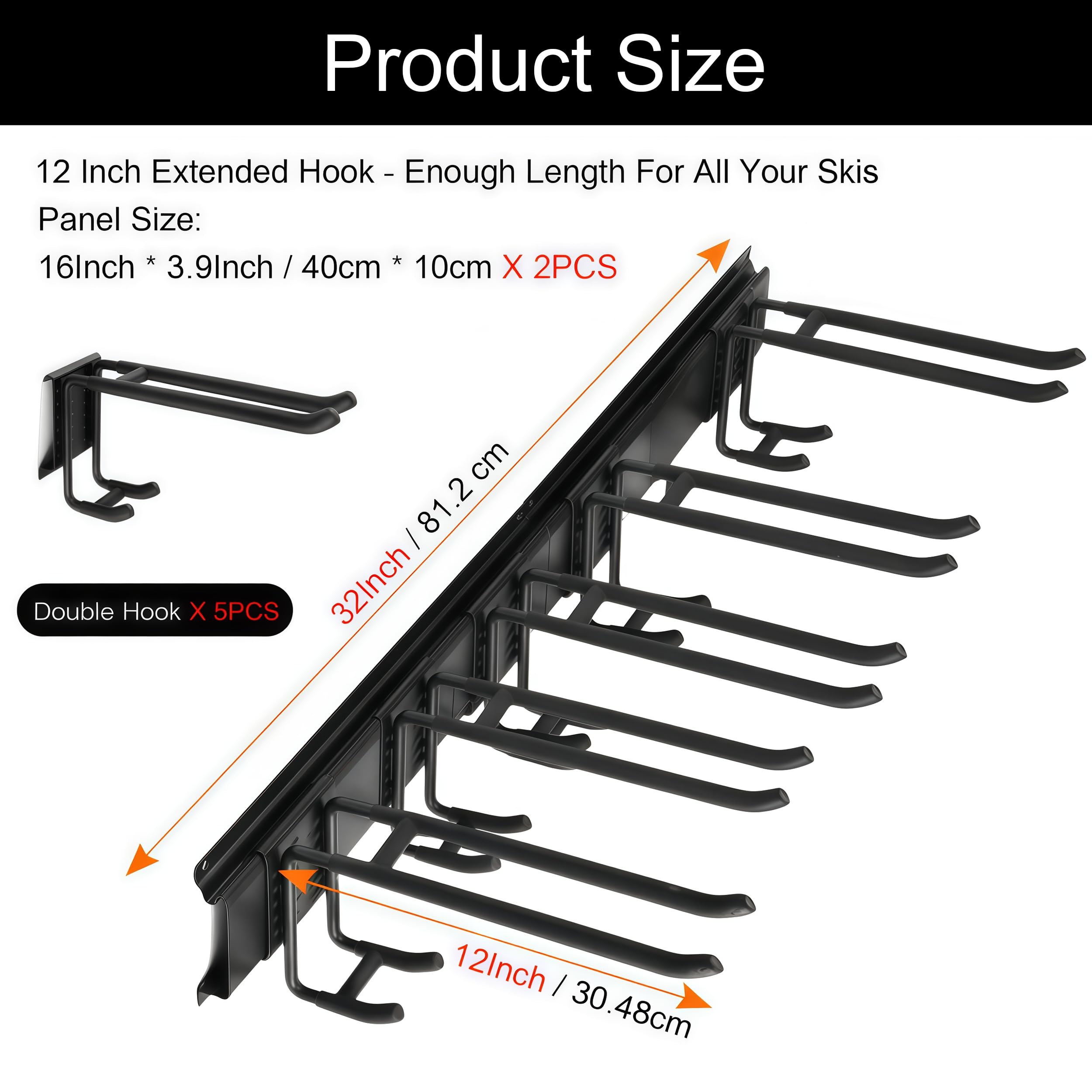 Estante de almacenamiento de pared para esquís, soporte de esquí, capacidad para 10 pares, soporte de pared para monopatín, soporte de esquís de acero para el hogar y el garaje