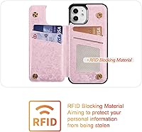 Vista 307 de UEEBAI Funda tipo cartera para iPhone 15 Pro Max con tarjetero, cubierta de cuero PU con soporte, bloqueo RFID, doble cierre magnético, relieve