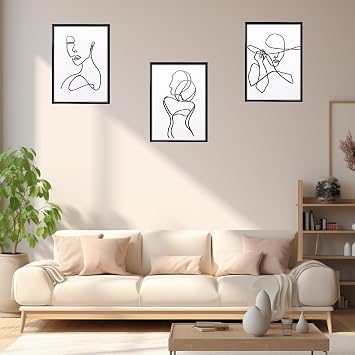 Gaomumu Abstract Line Art Canvas Prints, Minimalist Black White Woman & Couple Kissing Wall Decor, Modern Unframed Durable Aesthetic Artworks for Living Room Bedroom Home Office