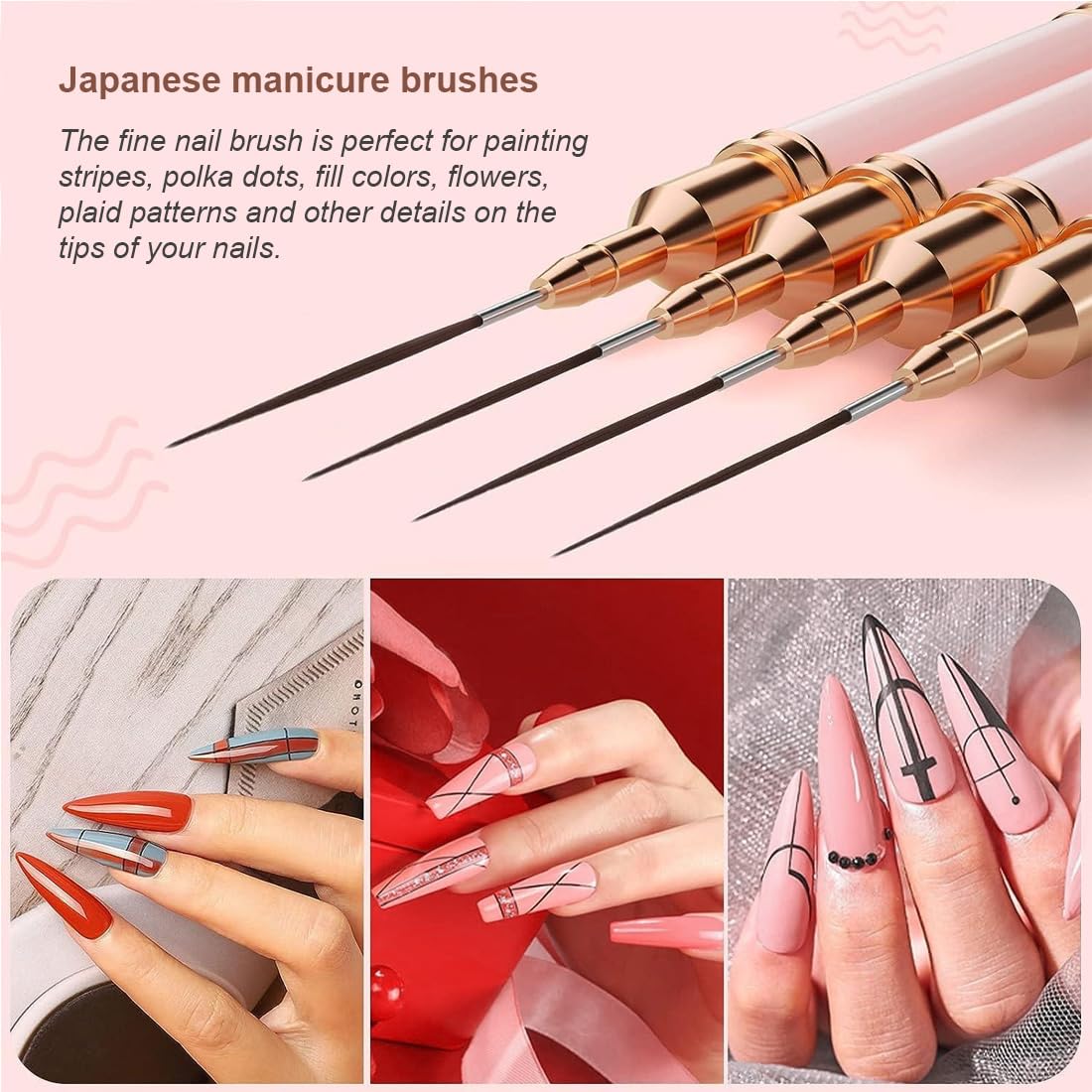 WeddHuis Nail Art Ongles Professionnel, 5 Pièces, Pinceaux Liner Ultra Fin, pour Gel, Peinture Acrylique, UV Construction, Brosses French Set, Nail Art, Liner, French Manucure (7/9/11/15/25 mm)