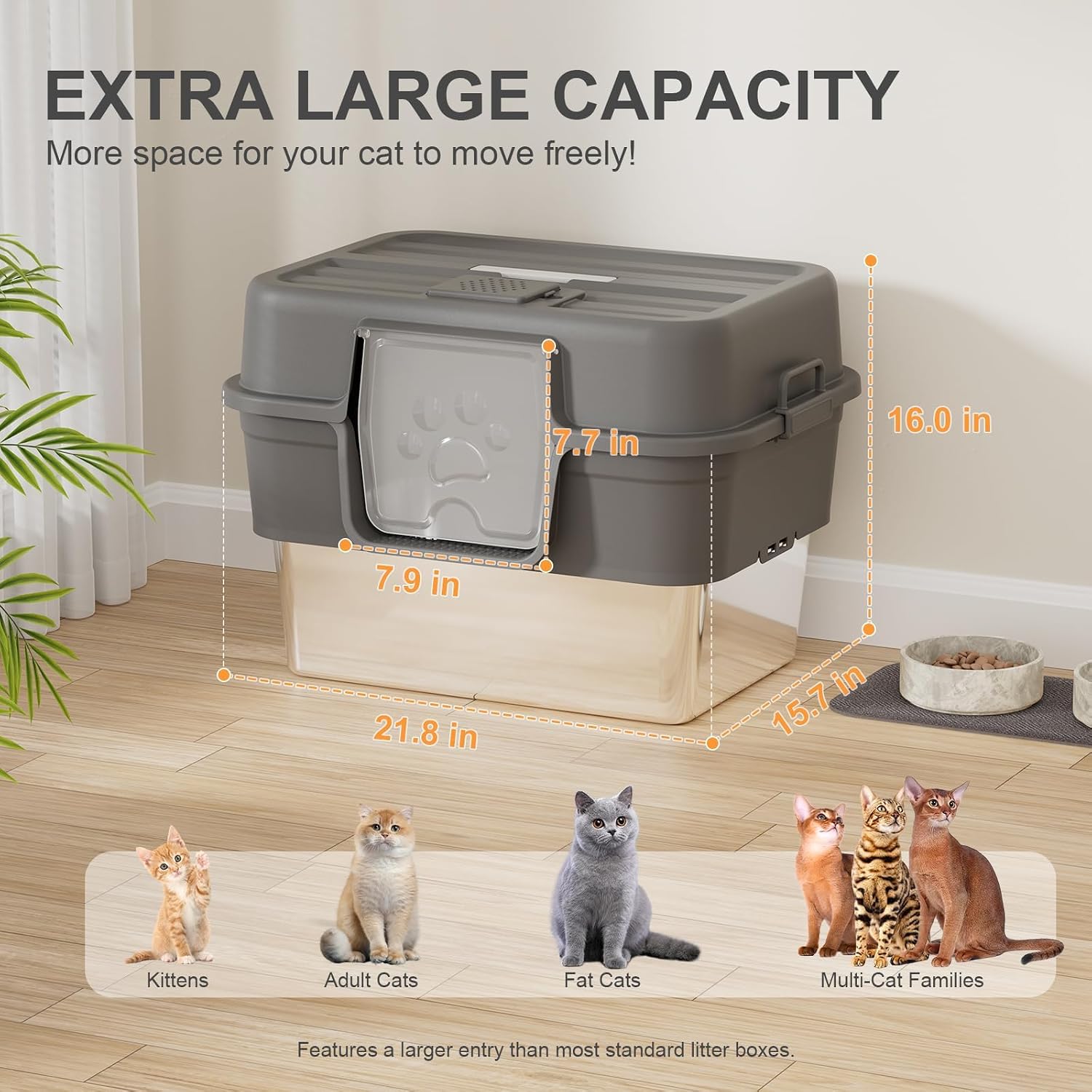 2PACK Stainless Steel Litter Box with Lid, XL Extra Large Litter Box for Big Cats, Enclosed Metal Litterbox High Sided, Easy Cleaning Anti-Urine Leakage, Mat & Filter Pedal & Scoop, Dark Grey image 2