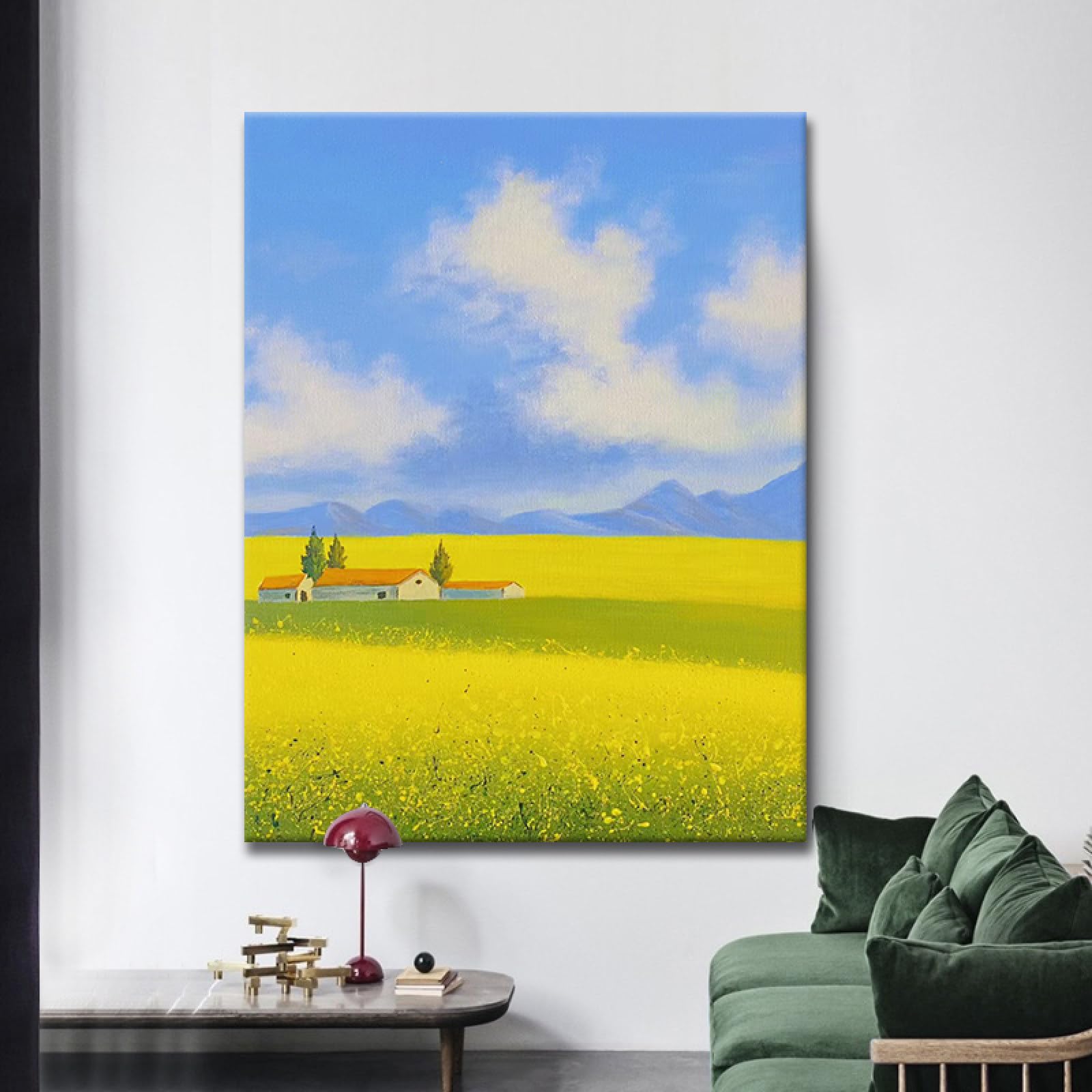 Peinture à l'huile paysage de prairie, décoration murale pour masquer un mur vide