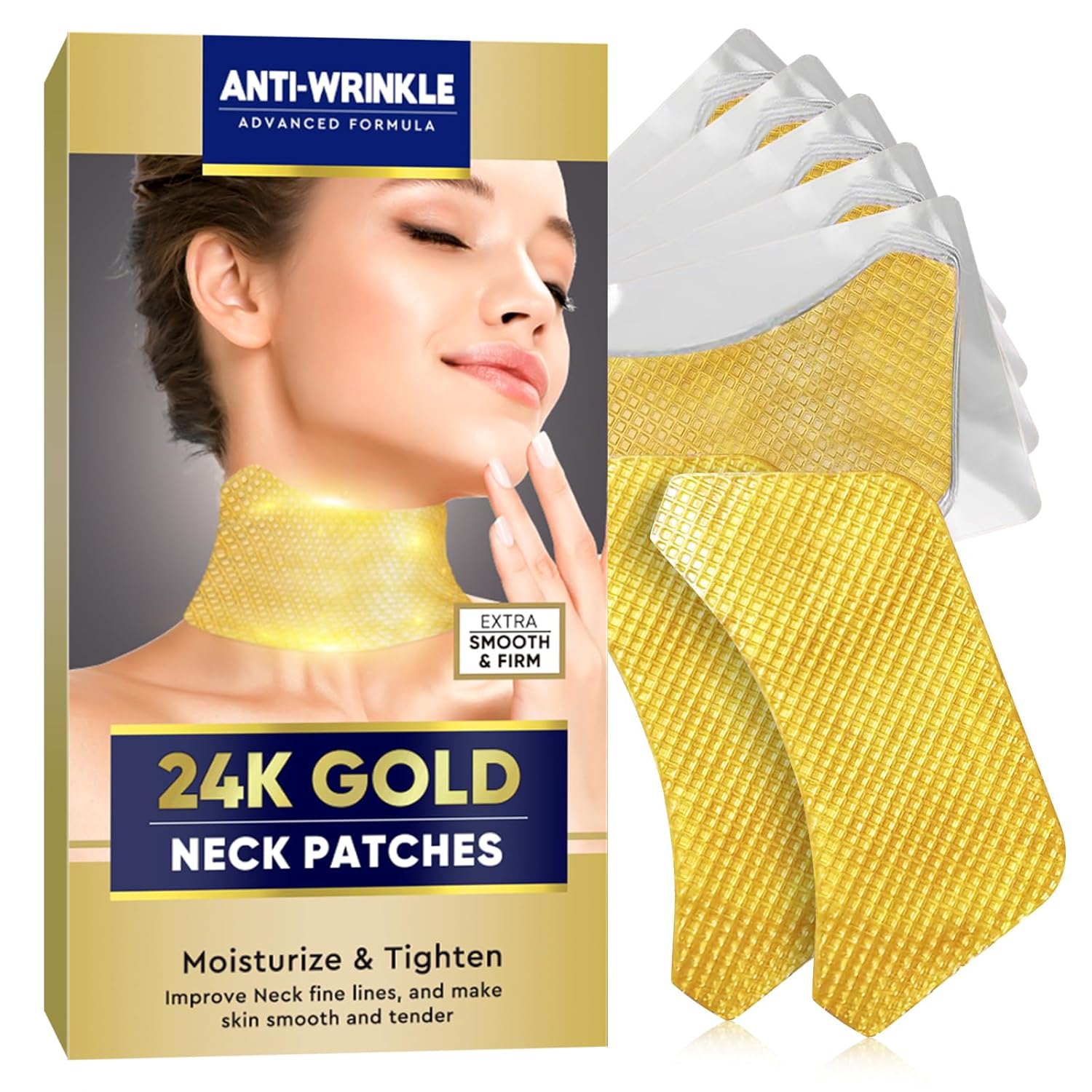 24K Gold Neck Wrinkle Patches, 5 Pcs Anti Wrinkle Patches for Décolleté Firming, Tightening & Smoothing, Neck Lift Tapes 24K Gold Neck Wrinkle Patches, 5 Pcs Anti Wrinkle Patches for Décolleté Firming, Tightening & Smoothing, Neck Lift Tapes
