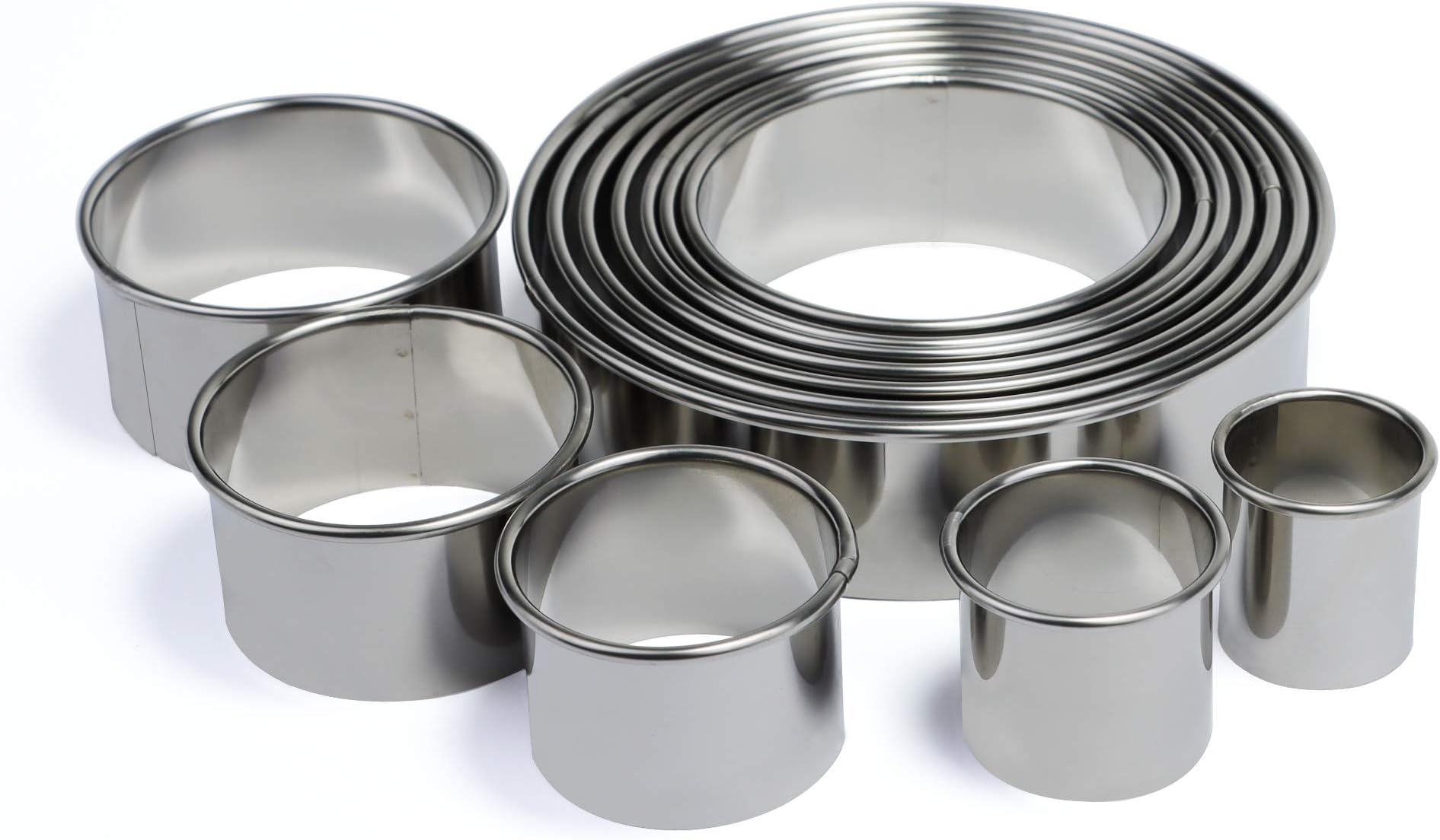 Stainless Steel Round Cookie Cutter Set, 12 Circular Biscuit Cutters Round Donut Ring Molds for Baking 1.2 Inch Height