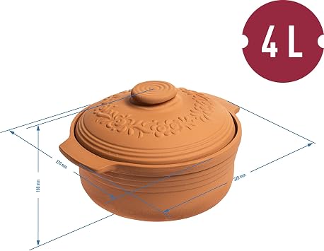 Browin 770612 Pan with Lid 4 L for Bread Baking Meat Roasting Cooking Without Fat, Terracotta, Brown
