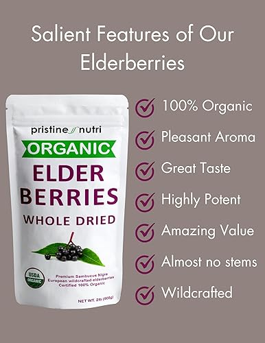 Miniatura 4 de Bayas de saúco orgánicas secas (2 libras) y canela de Ceilán orgánica en polvo (8 onzas)  100% orgánico  Uso en tés, jarabes  1 paquete de cada uno