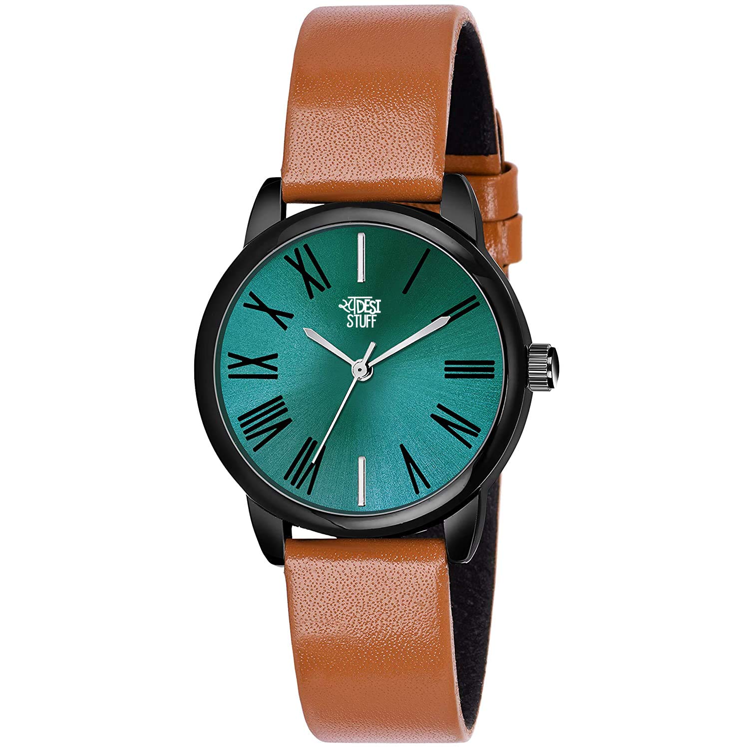 SWADESI STUFF Leather Analogue Girls & Women Watch (Green Dial Brown Colored Strap), Brown Band (B08FRKXD7H) Amazon Price History, Amazon Price Tracker