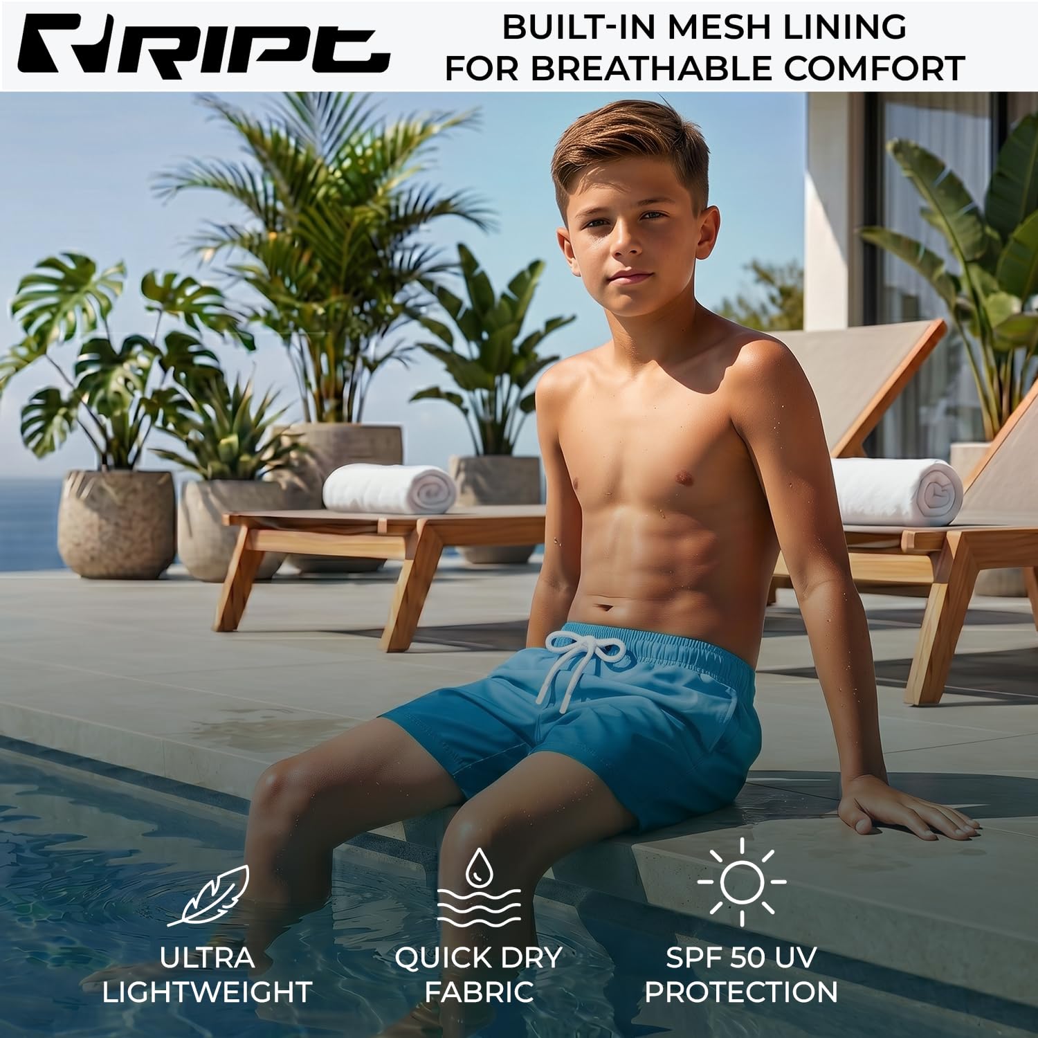 RIPT Bañador Niño Secado Rápido – Boardshort con Forro Malla, Protección UV 50, Pantalón Corto Surf Natación Playa Verano
