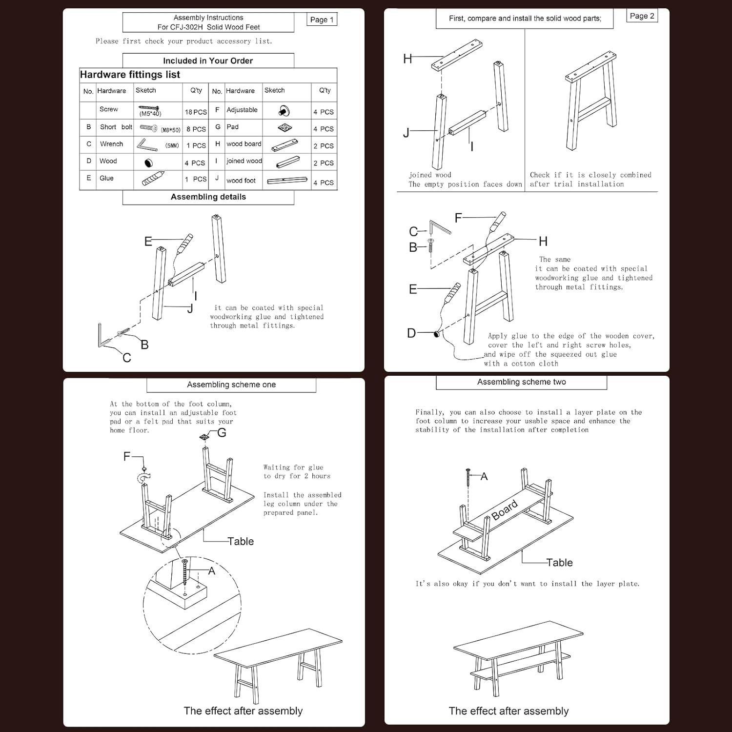 28" Wood Furniture Legs, Bench, Desk and Coffee Table Replacement Legs, Heavy Duty Furniture Feet, Square Unfinished Wooden Legs Set of 2, Home DIY Legs with Adjustable Levelers Screw-H Design