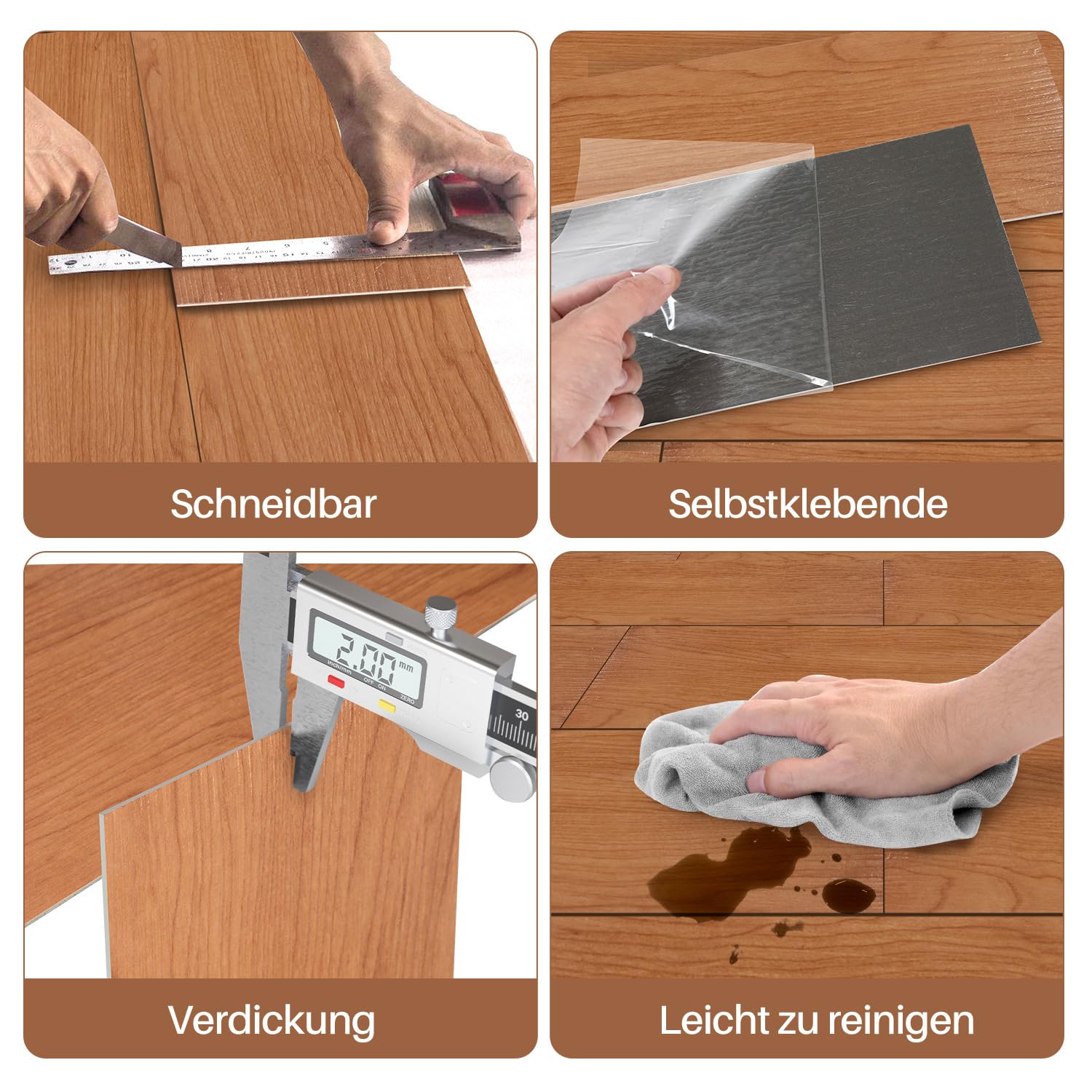 Wykładzina podłogowa z PCW, samoprzylepna, drewniana wykładzina podłogowa – 91,44 x 15,24 x 0,2 cm, 54 deski 7,5 m² – samoprzylepna wykładzina winylowa, wodoodporna, odporna na zużycie do