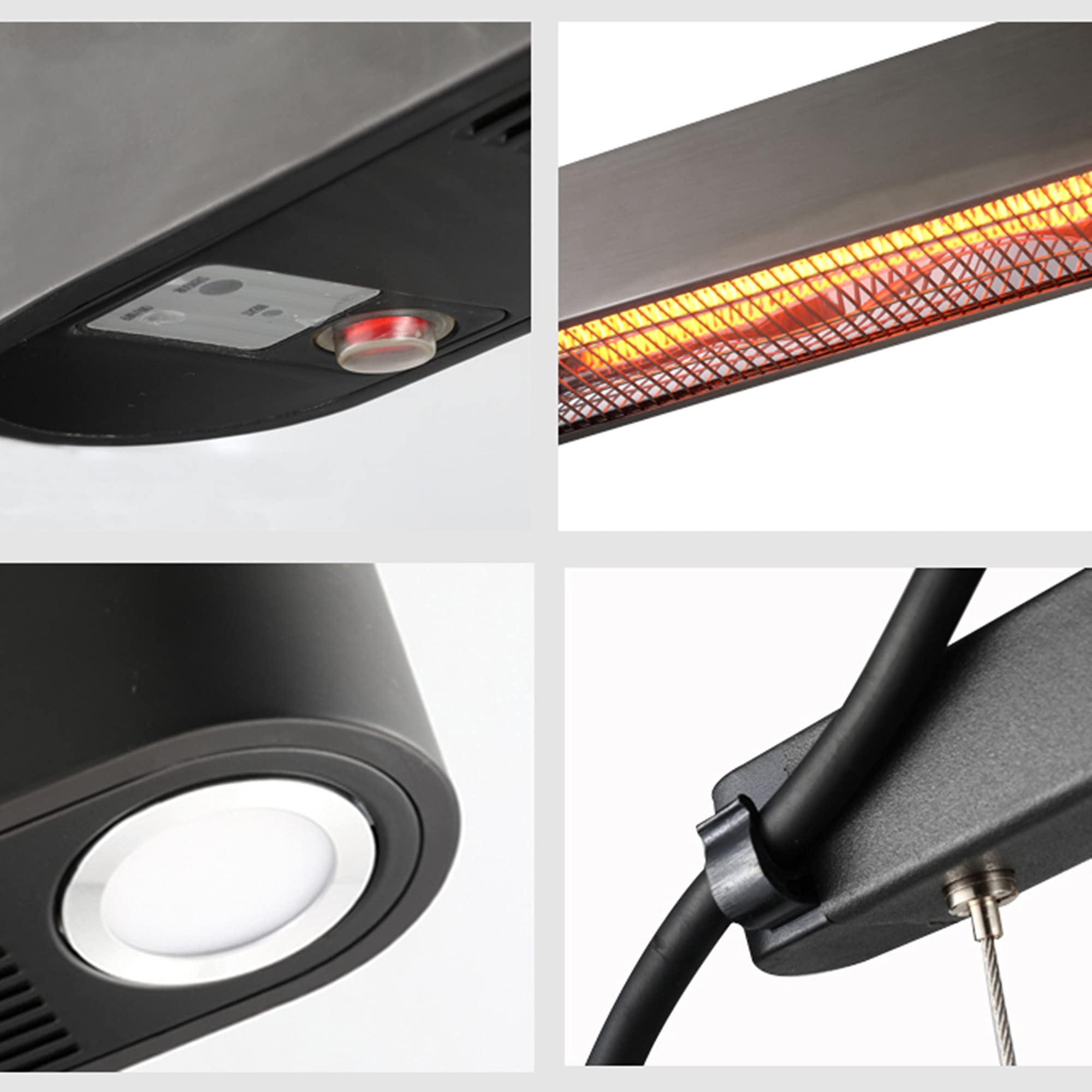 Grzejnik tarasowy 1500 W z oświetleniem LED i pilotem 2 LED, grzejnik sufitowy, natychmiastowy ciepły wiszący grzejnik zewnętrzny do wewnętrznego dziedzińca garażowego little surprise