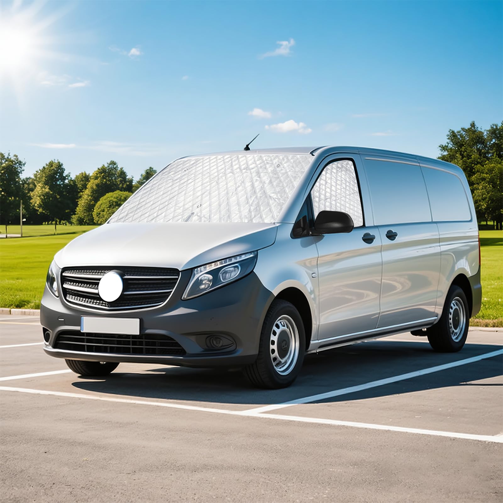 Osłona przeciwsłoneczna na szybę przednią dla Mercedes-Benz VITO III W447 2014-2022, tkanina Oxford 600D 100% blokująca światło, wodoodporna, odporna na UV/mróz (do wnętrza, Vito W447 2014-2022)