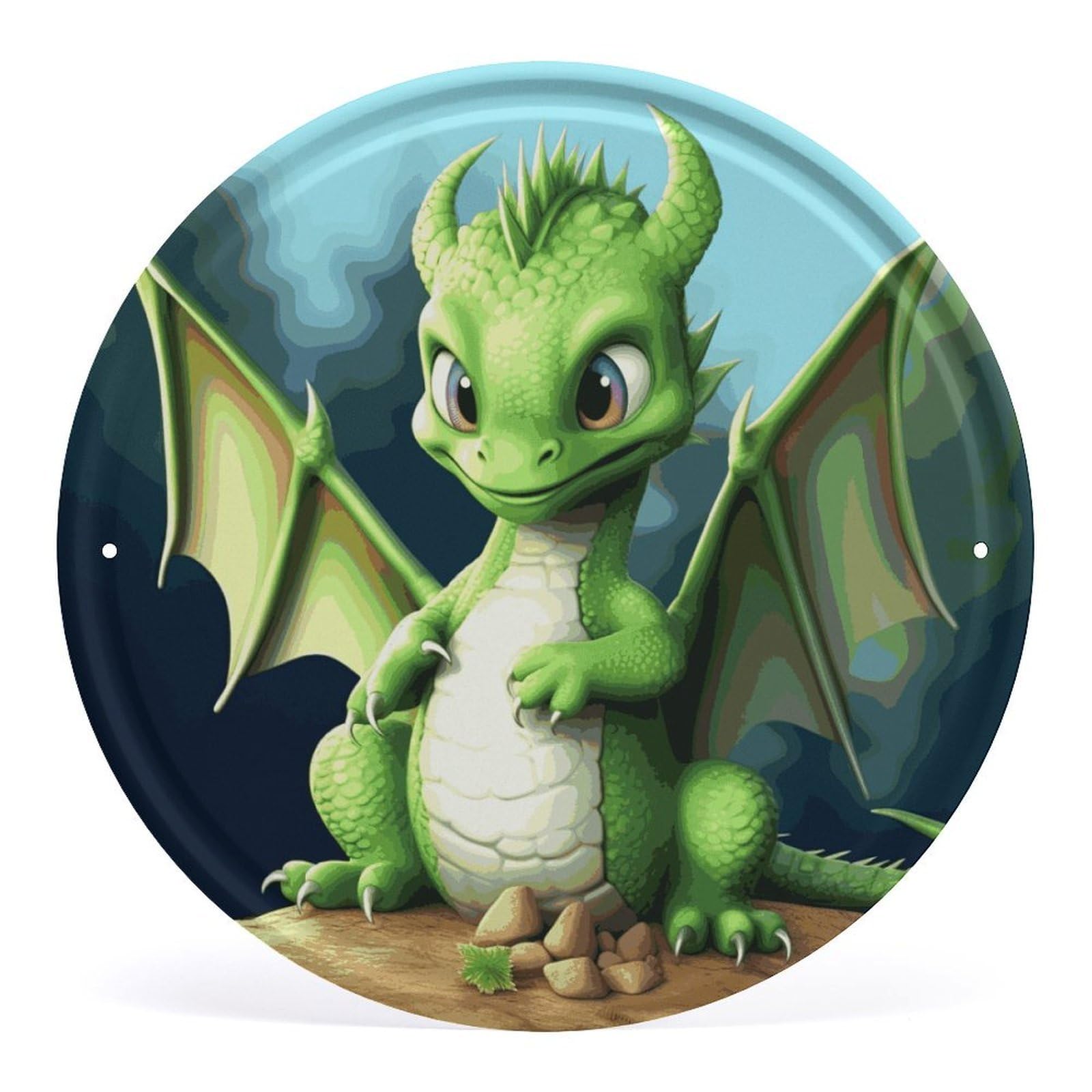 Fodpand Style Dragon Cute Round Wall Art Hanging Decorations, Wall Decor Modern Minimalist Artwork, Tin Sign Hanging Picture For Living Room, Bedroom, Office, Hallway, 11.8X11.8 Inch