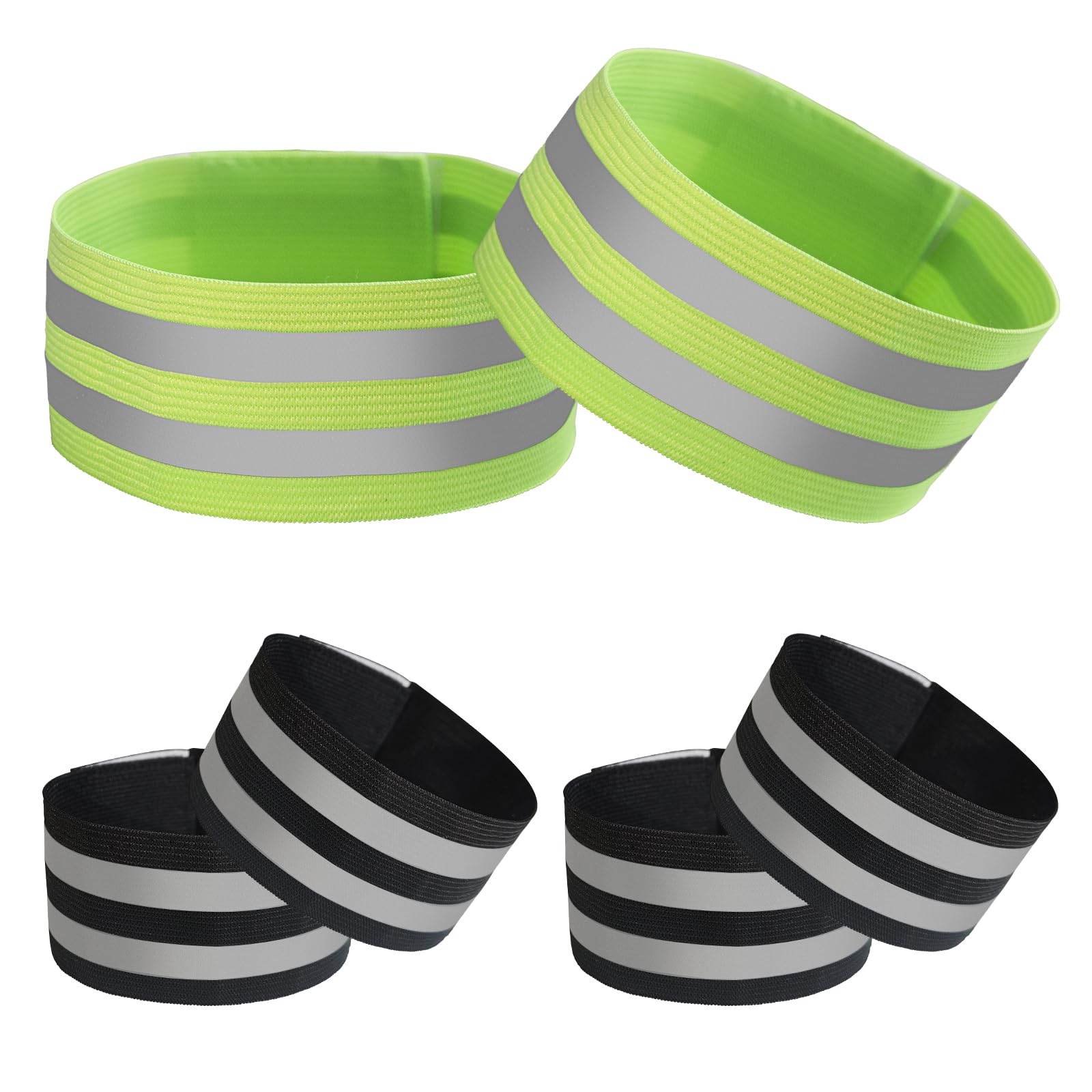 FMYODWU 6 Stuks Reflecterende Beenclips – Elastische Banden Met Klittenband, 35x4 Cm, Fluorescerend Groen En Zwart, Voor Fietsen, Joggen En Wandelen In Het Donker