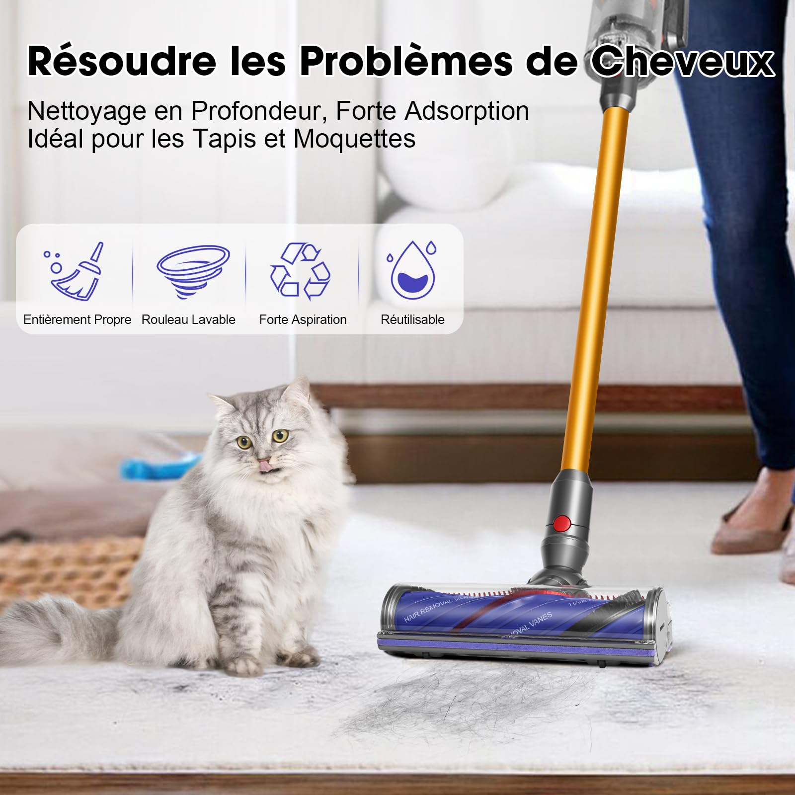 V12 Tête de Brosse pour Dyson V12 Detect Slim / V12 Origin Brosse électrique pour V12 / V9 Brosse Motorisée Motorhead Turbine Brosse de Rechange Pièces Détachées Nettoyage Tapis et Sols Durs