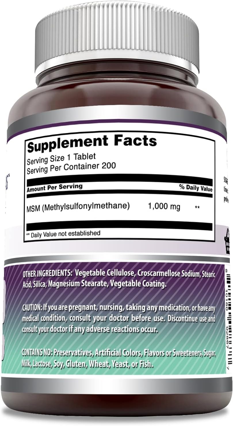 Amazing Formulas MSM 1000mg 200 Tablets Supplement | Non-GMO | Gluten Free | Made in USA