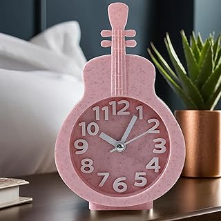 The Better Home Alarm Clock (15cm) Alarm Clock for Students Loud Alarm Clock for Heavy Sleepers Mini Alarm Clock for Kids Alarm Clock for Bedroom Guitar Shaped Table Clock for Study Table - Pink