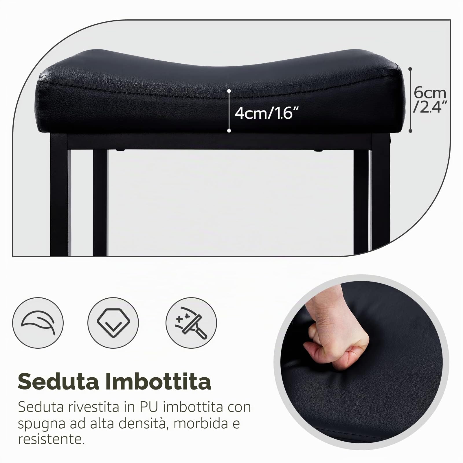 HOOBRO Set di 2 Sgabelli da Bar, Sgabelli Alti, Sedie da Bar con Poggiapiedi, Similpelle, Imbottitura Spessa 4 cm, Struttura in Metallo, Altezza 63 cm, per Cucina, Ristorante, caffè, Nero EBB10BY01