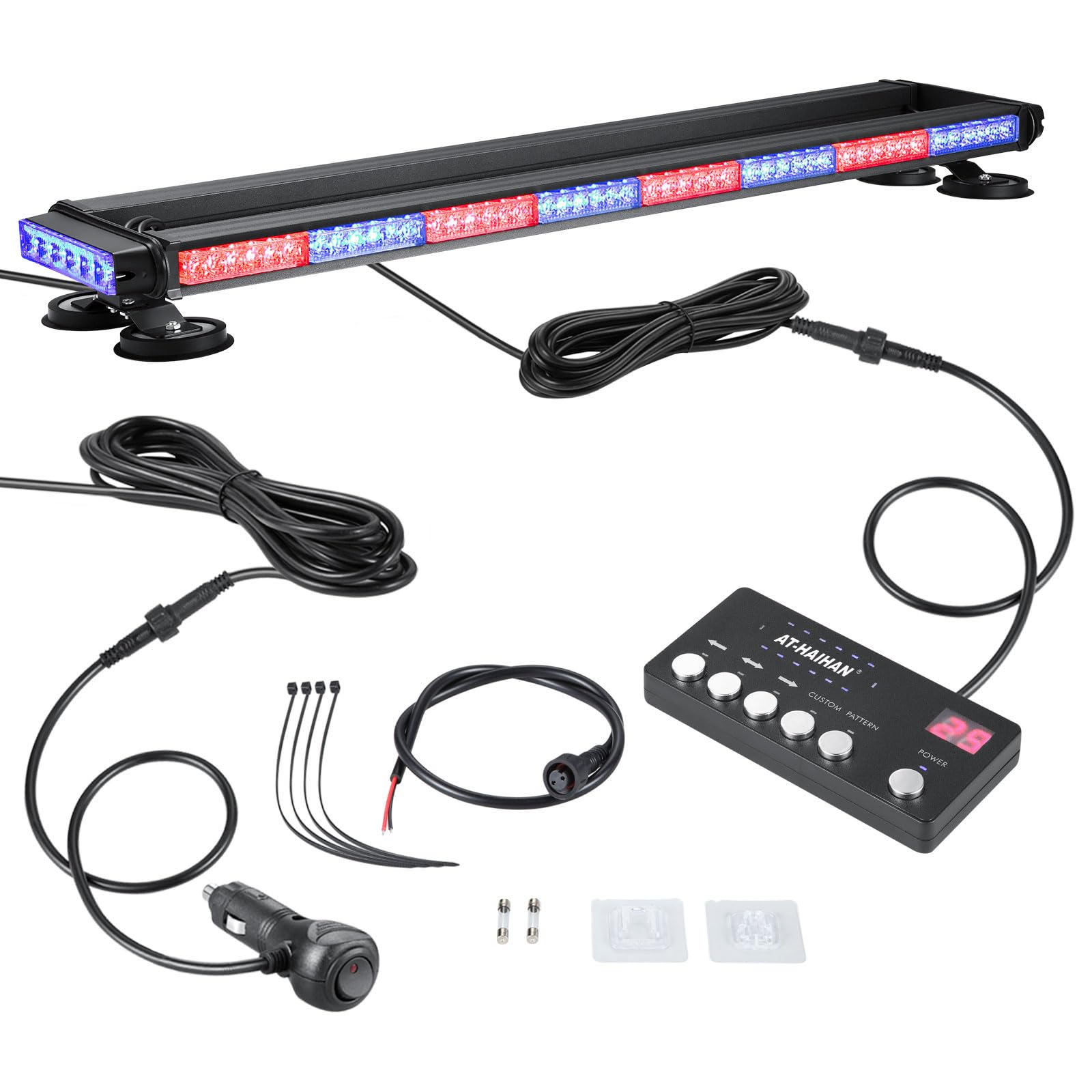AT-HAIHAN Strong Magnetic 108 LED Red Blue Emergency Strobe Beacon Light Bar for Police Car Law Enforcement Vehicles POV, Rooftop Double Side Safety