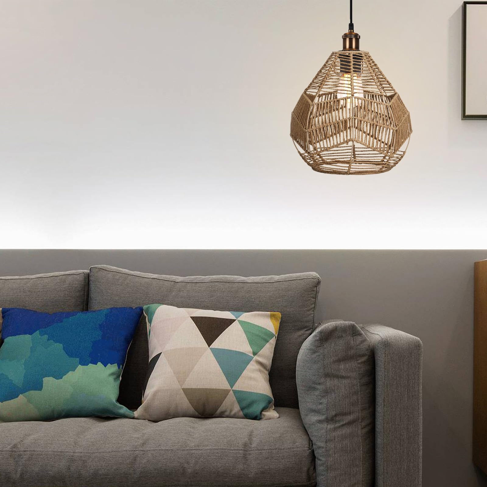 Baoblaze Rattan Lampenschirm Hängend, Korb Lampenschirm für Hängelampe, Boho Lampe Pendelleuchte, Rattan Bambus Hängeleuchte Esstischlampe für Schlafzimmer Flur Küche Esstisch