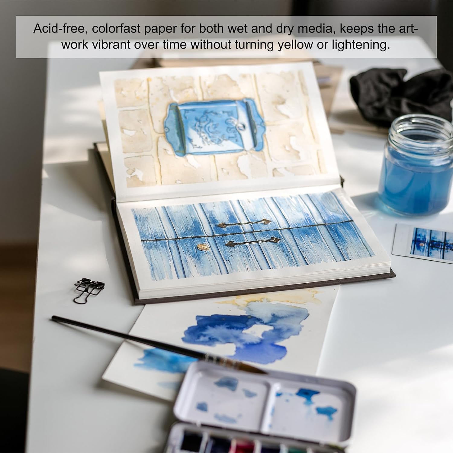 PATIKIL 4x4 Watercolor Paper Sketchbook, 30 Sheet 300GSM/203lb Acid Free Watercolor Journal Hardcover Artists Paper Pads for Painting, Light Purple