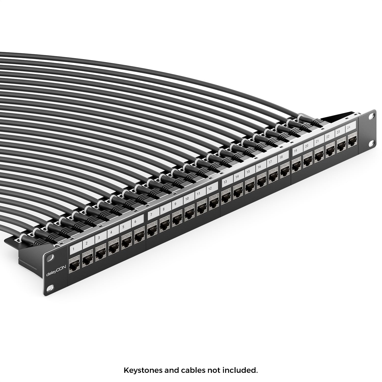 deleyCON 24 Port CAT 7 Panneau Patch Modulaire 1 HE + 24x RJ45 Coupleur (Prise vers Prise) CAT 7 Keystone Module - 19" Pouces Montage Rack Serveur Compatible avec CAT5 CAT6 CAT7 CAT8 Câble Patch Noir