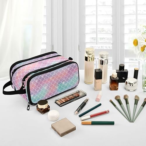 Miniatura 6 de Escamas de sirena arco iris princesa telón de fondo bolsa de maquillaje profesional estuche cosmético bolsa de maquillaje para organizador de viaje