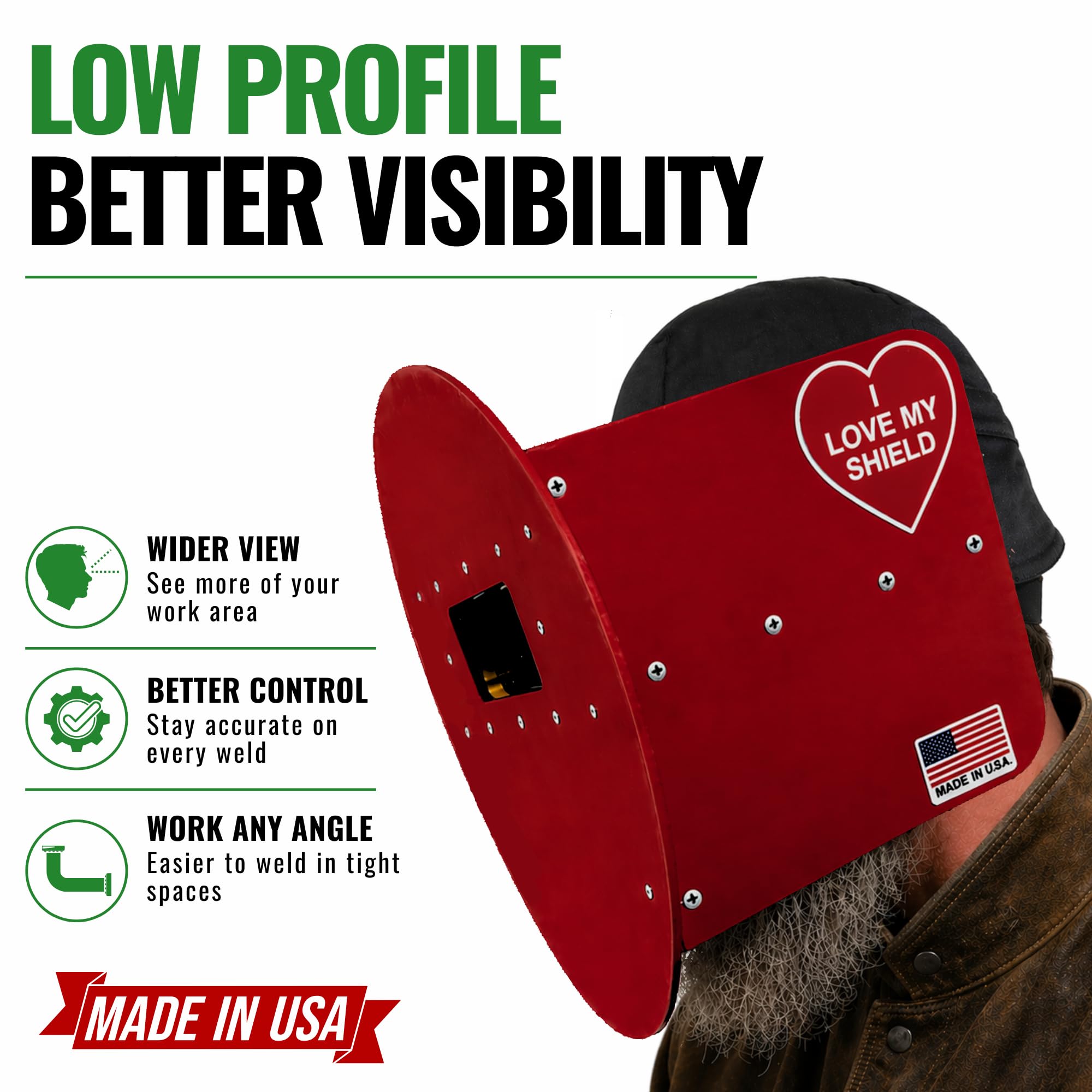 Capucha de soldadura roja para panqueques para diestros, escudo de soldadura de lente de 2 x 4-1/4 pulgadas, ANSI Z87.1, perfil bajo ligero