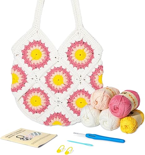 Yeezhee Kit de ganchillo para principiantes avanzados o intermedios, kit de bolsa de ganchillo con tutoriales en video paso a paso, juego de bolsa