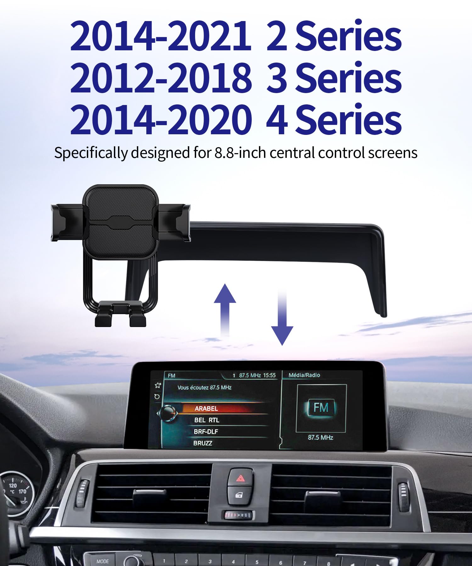 Samochodowy uchwyt na telefon do BMW serii 3 2012-2018/4 serii 2014-2020/2 serii 2014-2021, obrót 360°, 22.4 cm ekran stały klips, akcesoria samochodowe uchwyt nawigacyjny