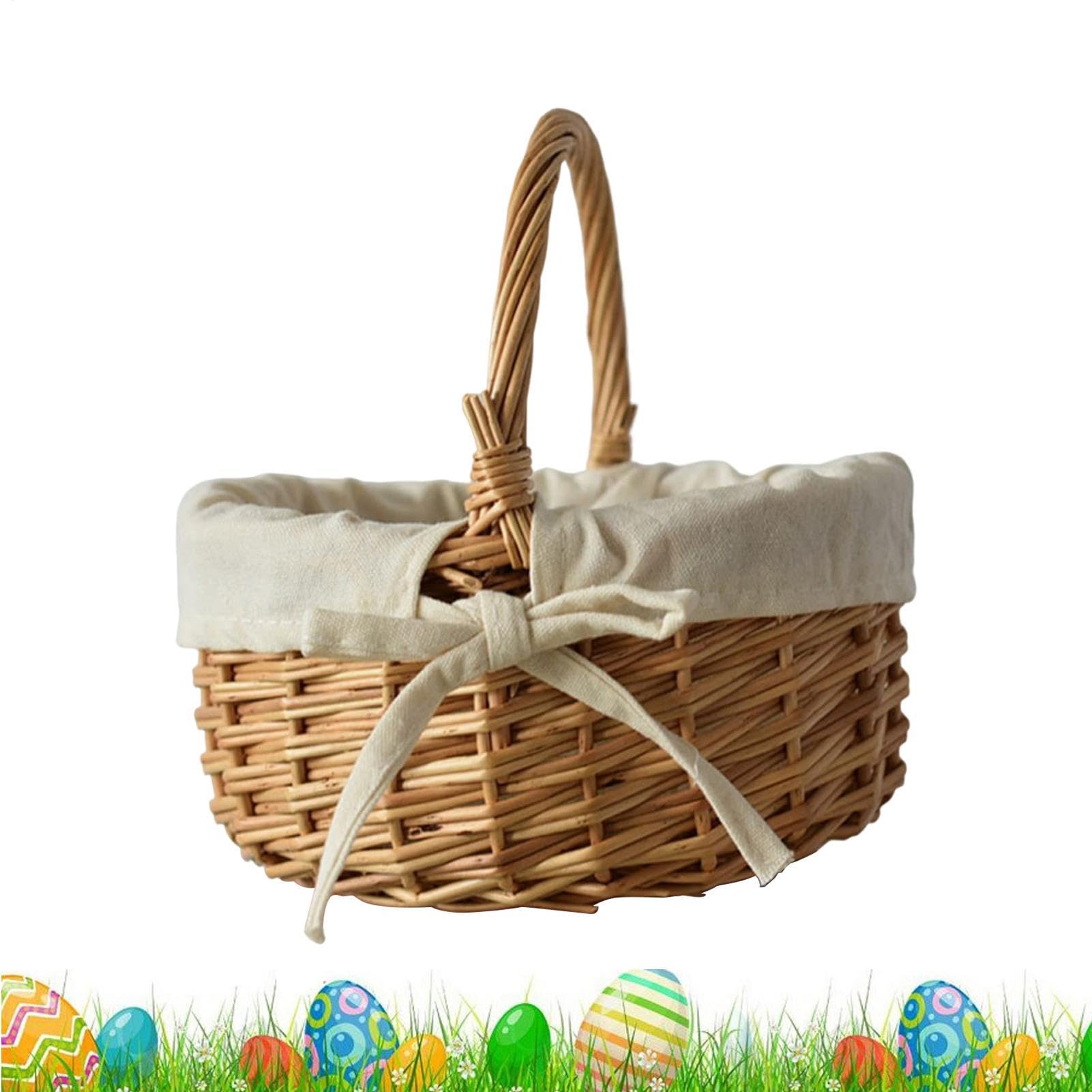 Panier de rangement en osier naturel avec poignée et doublure tissu légère