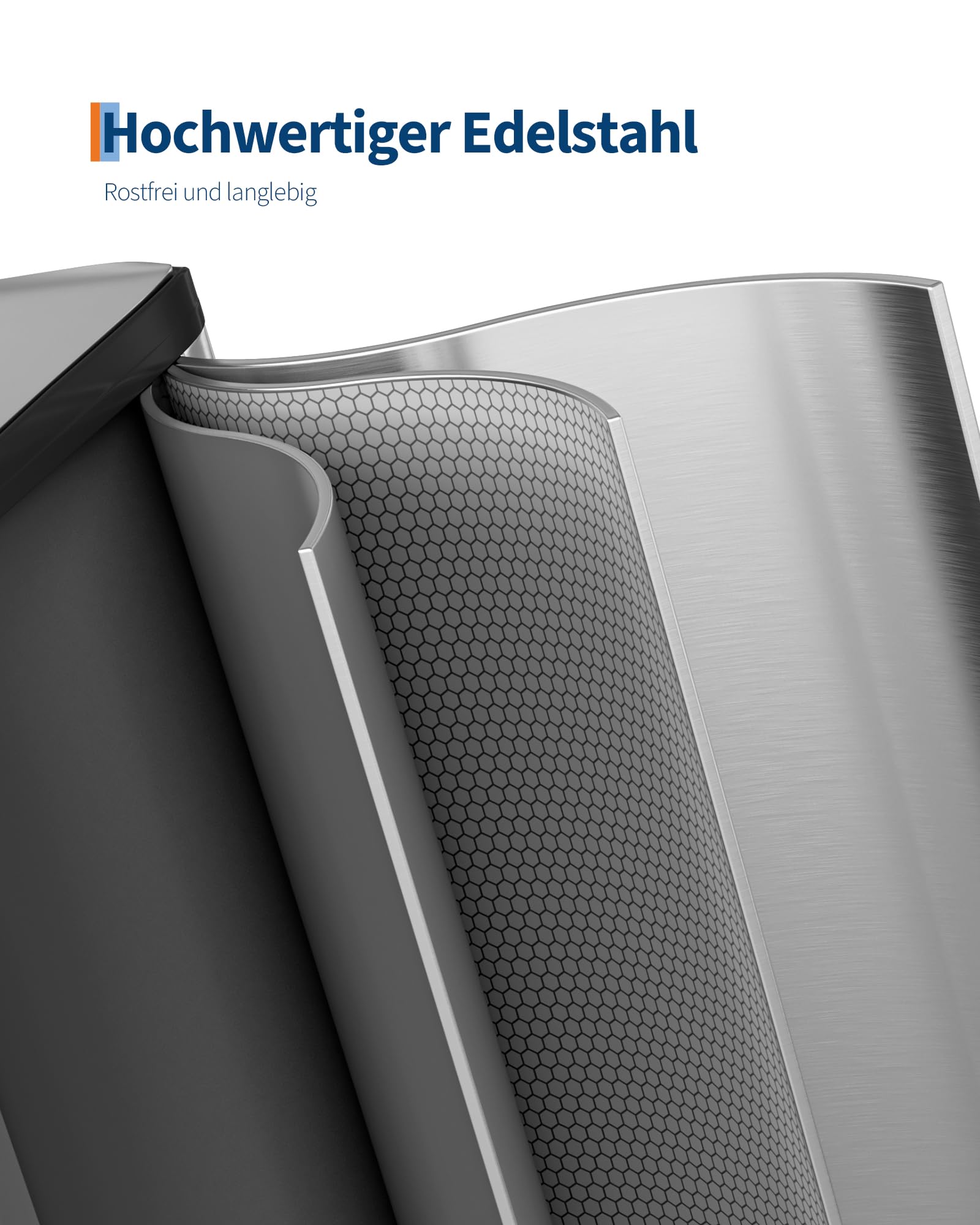 Mülleimer Küche 2 x 15 L aus Edelstahl, 2 Fächer Treteimer mit | Softclose-Deckel, Abfalleimer mit Rutschfeste Füße und Pedalen, Mülltrennsystem, Leichte Reinigung und Platzsparend