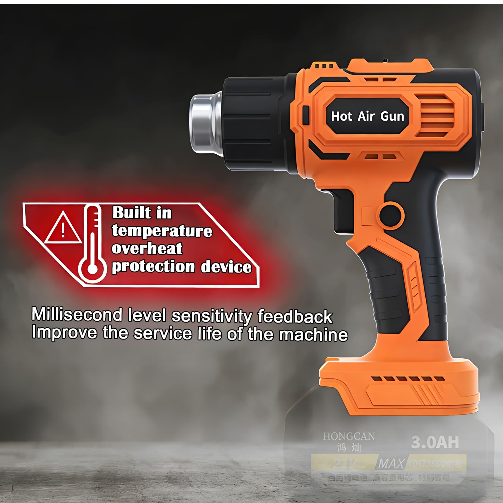 GAOUTO Pistola de aire caliente recargable para Makita 18V, Pistola de aire caliente ajustable 260/530°C, soplador de aire caliente de 350W con batería y 5 boquillas, pistola de aire caliente para