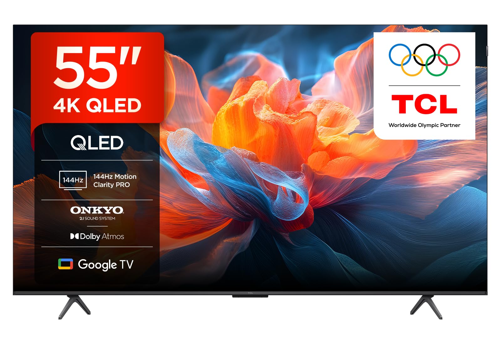 TCL 55" 4K QLED HDR PRO Smart TV (55T8CUK) - 2025 Model, Google TV, Dolby Vision, Wi-Fi, Bluetooth