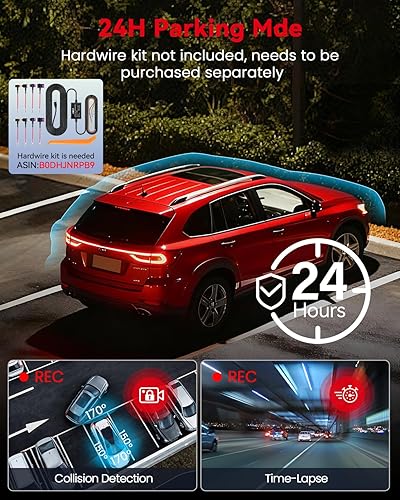 Miniatura 6 de IIWEY N5 PRO - Cámara de tablero de 4 canales mejorada, vista de 360, 4K frontal + cámaras traseras y laterales 1080P, GPS, visión nocturna IR 8,