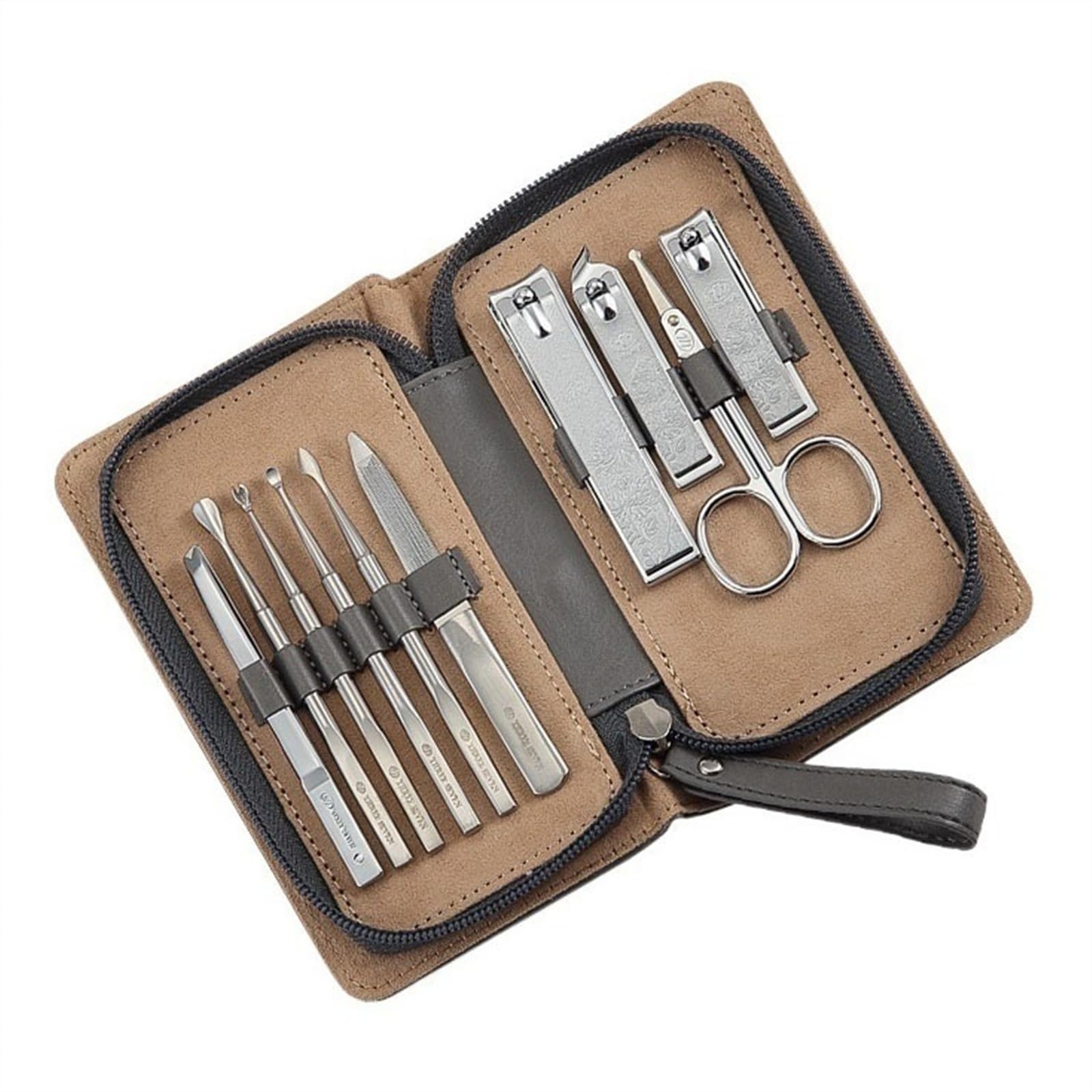 Obcinacz do paznokci zestaw 10/12-częściowy, obcinacz do paznokci ze stali nierdzewnej, przenośny zestaw do manicure i pedicure, narzędzia do manicure z etui ze skóry PU do paznokci stóp i paznokci (