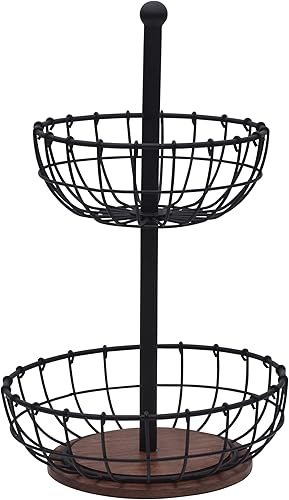 Miniatura 1 de Pfaltzgraff Anvil Cage - Cesta de almacenamiento de frutas de 2 niveles, 10 x 10 x 16.75 pulgadas, color negro