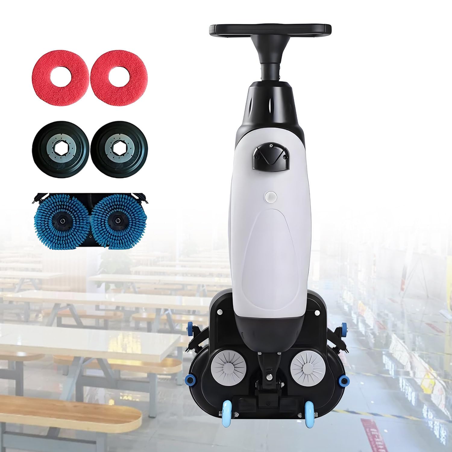 GLBMXDD Professional Floor Scrubber-Dryer,Commercial Floor Washer, 360° Rotary Brush, Cordless Scrubber,Quickly vacuums up after washing,12000 ft²/h Cleaning Capacity