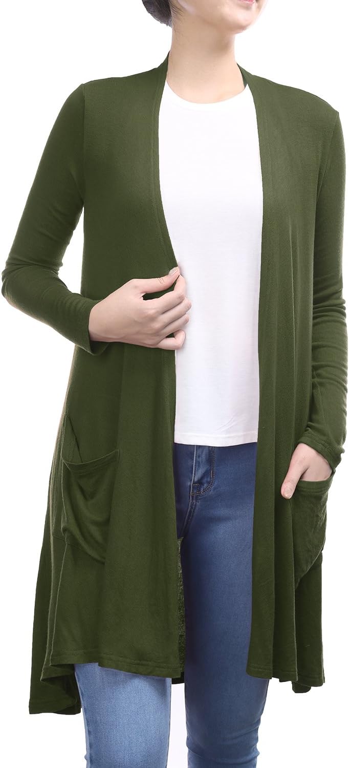 Women's Open Front Lightweight Jersey Classic Long Sleeve Cardigan