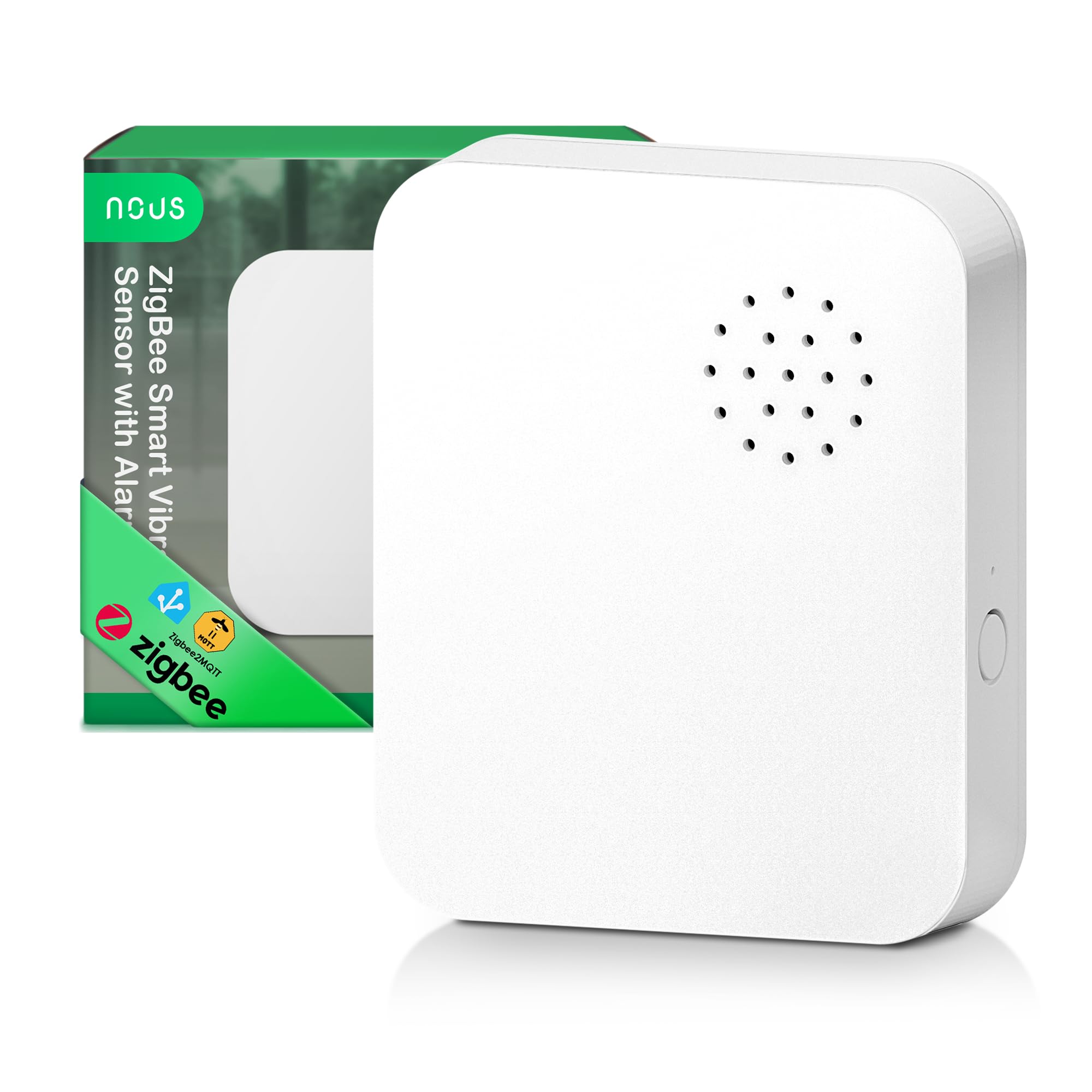 Nous E14 Zigbee Vibration Sensor With Alarm, Smart Shock And Motion Sensor With Siren >120Db, Zigbee 3.0, App Notifications, Compatible With Alexa & Google Home, Zigbee Hub Required