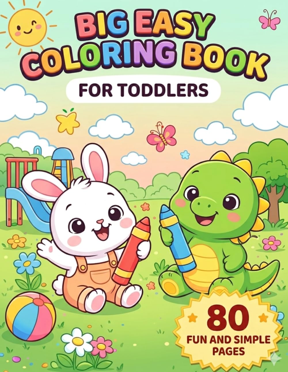 Big Easy Coloring Book for Toddlers Ages 2–4: 80 Simple and Fun Coloring Pages. Animals, Fruits, Toys and Everyday Objects. Bold Lines for Little Hands