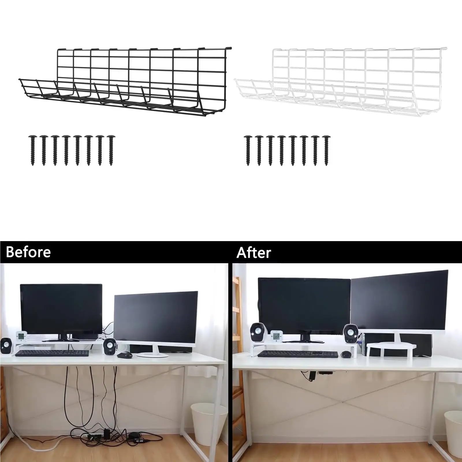 Unter Dem Schreibtisch Kabelmanagement Wanne Kabelmanagement-Tablett unter dem Schreibtisch mit Schrauben, Rack-Kabeltablett-Korb for die Kabelverwaltung in der Heimküche(Black)