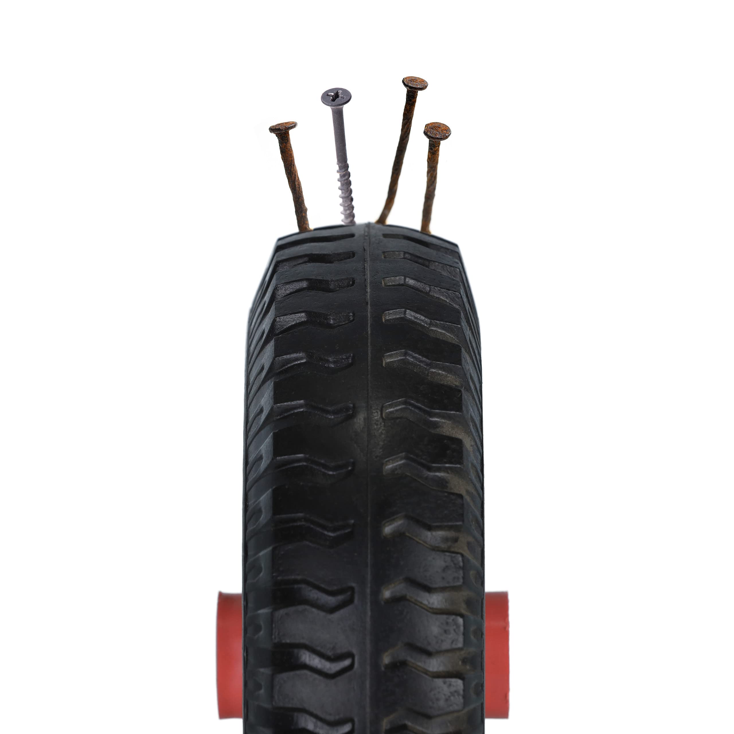 Relaxdays Ruota Carriola 2.50-4, Set da 2, Gomma Piena Antipanne con Cerchione in Plastica, Ruotino, 80 kg, Nero Rosso