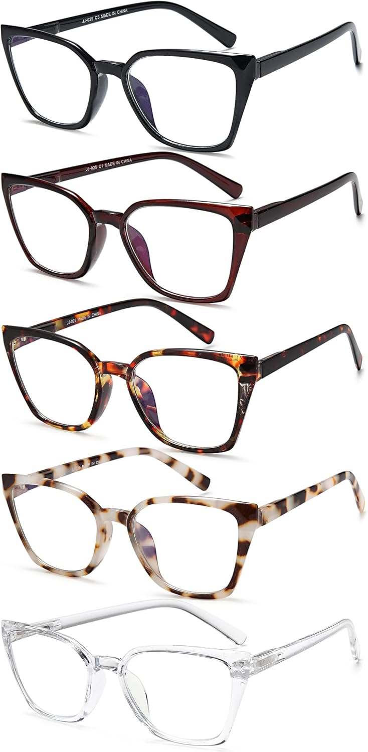 EYEURL Cat Eye Reading Glasses for women - 5 Pack Blue Light Blocking Reading Glasses Ladies +1.50 Fashion Square Frames Magnification with Spring Hinge - Image 2