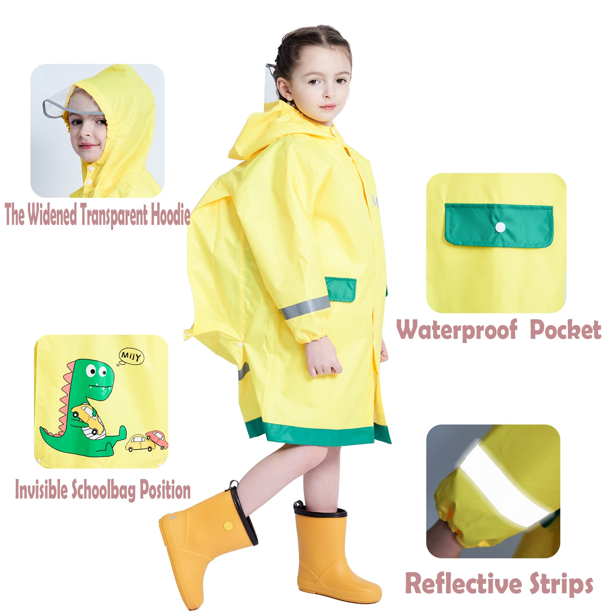 Fewlby Bambini Giacche Impermeabili, Poncho da Pioggia Ragazzi Ragazze Impermeabile Cappotto di Pioggia con Cappuccio Mantella Pioggia 4-14 Anni