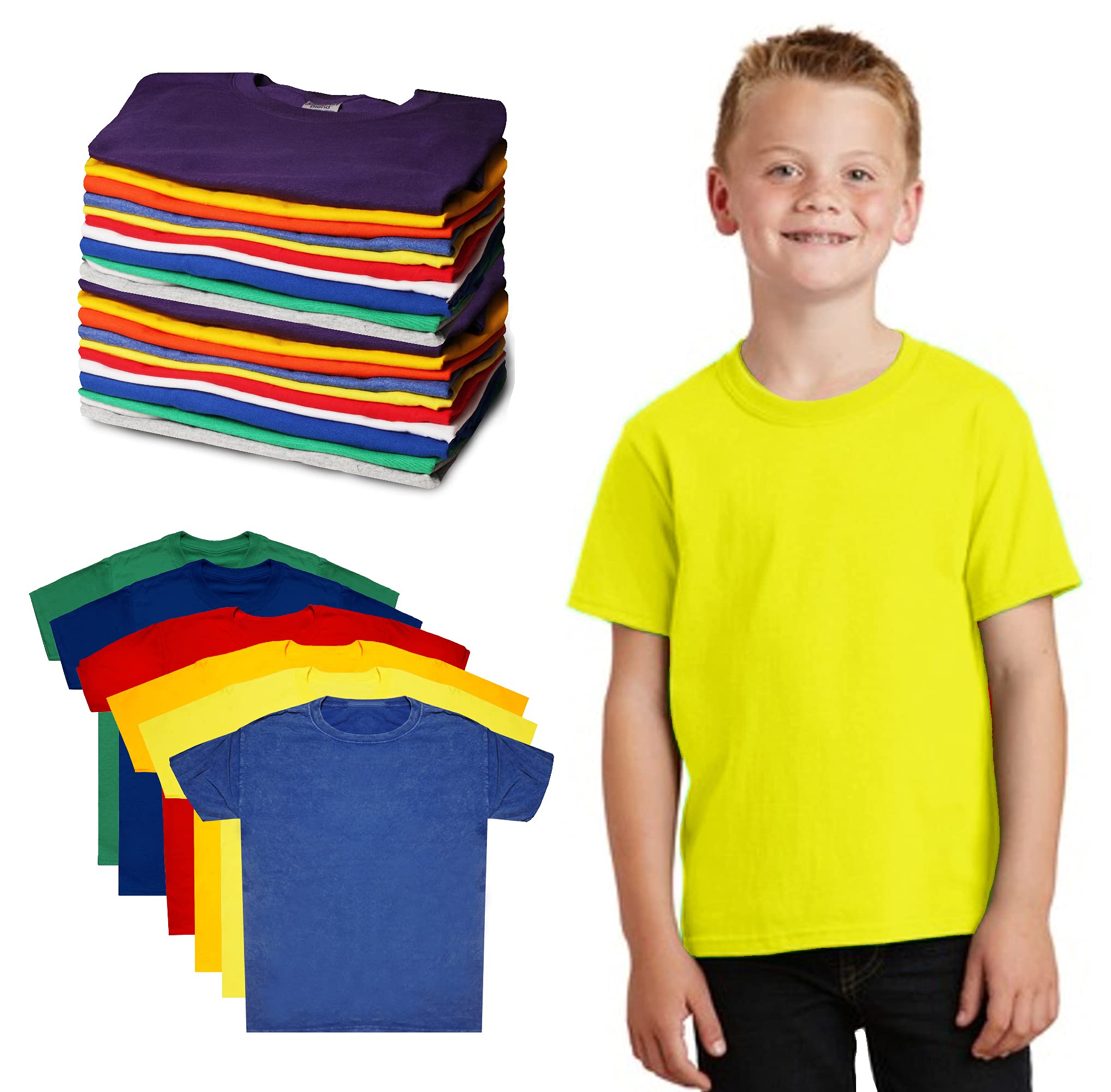 Confezione da 12 magliette in cotone per bambini, all'ingrosso unisex per bambini, confezioni di magliette leggere per ragazzi e ragazze