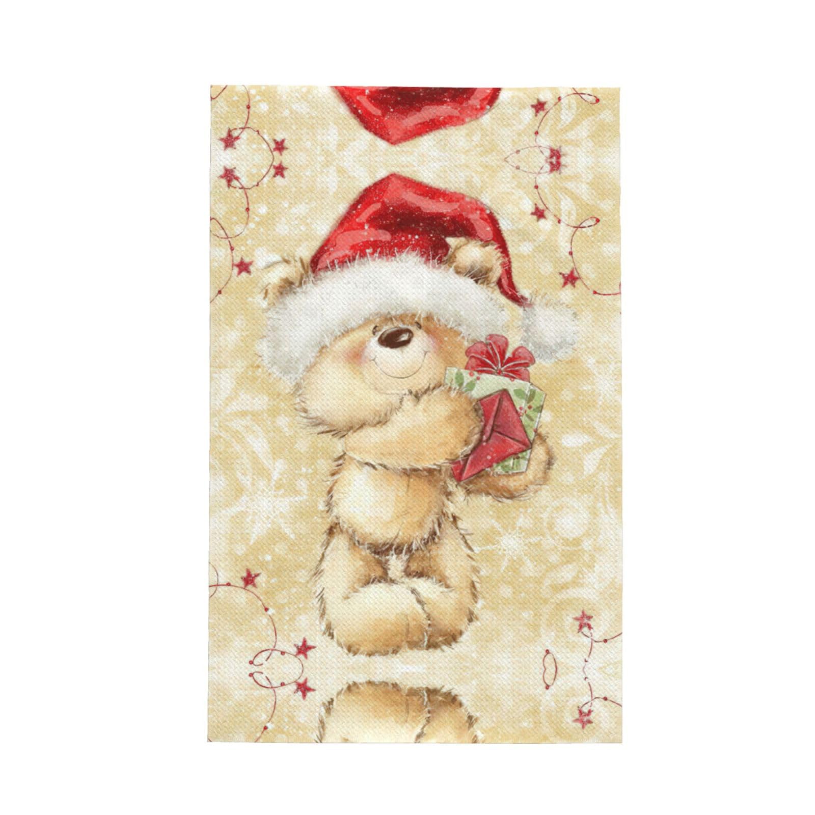 XXahnbm Santa Hat Gift And Merry Christmas Print Waffle Kitchen Towel,Absorbent Hand Towel