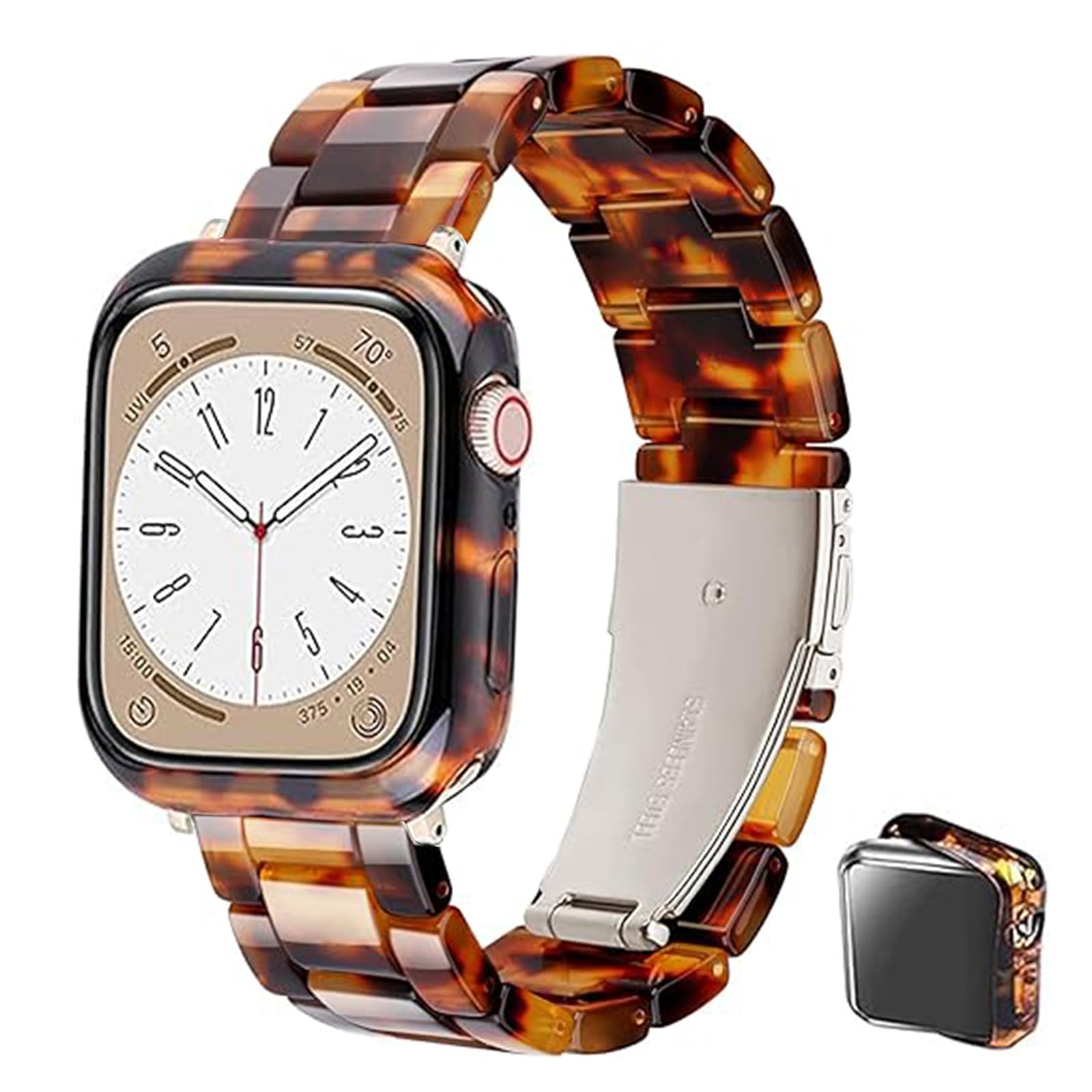 Omter Band with Case Compatible with Apple Watch 49mm 46mm 45mm 44mm 42mm 41mm 40mm 38mm,Women Men Fashion Resin Strap Bumper for iWatch Ultra 2/1 Series 10/9/8/7/SE/6/5/4,Series 3/2/1