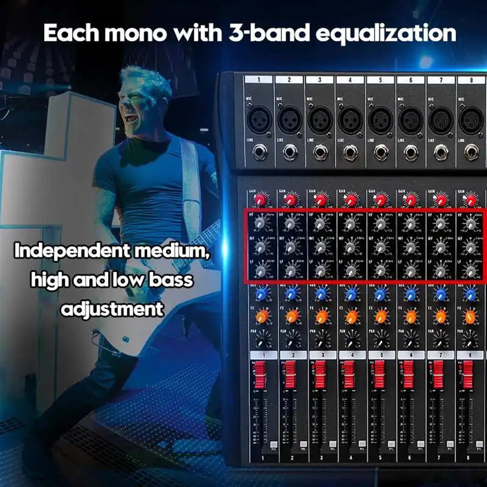 48V 6/8/12 kanałów profesjonalne studio mikser au-dio USB DJ konsola miksująca dźwięk moce Phantom wzmacniacz monitora(6 Channels)