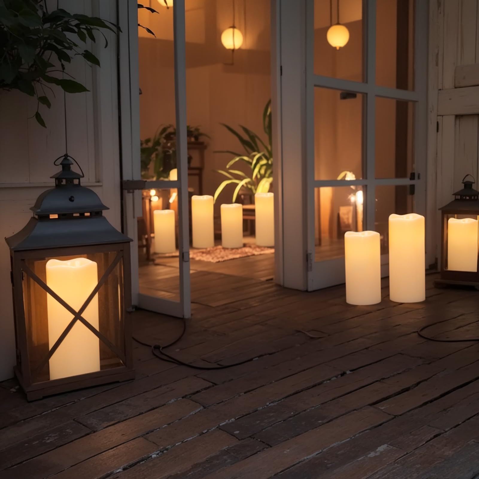 Eldnacele Candele a LED a energia solare, per esterni, impermeabili, a batteria, effetto fiamma, luce tremolante, interruttore crepuscolare auto, set da 2 pezzi (diametro 10 x 25 cm, crema)